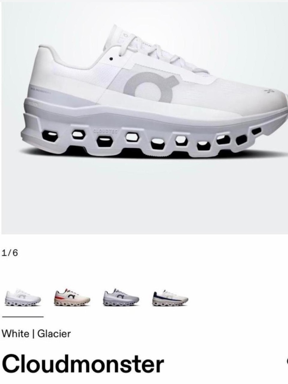 On Running Cloudmonster Men's Sneaker in White Glacier